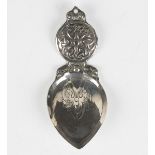 An Alexander Ritchie Iona Celtic Art silver caddy spoon, the handle with Celtic knot design above