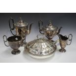 A late Victorian Neoclassical Revival plated four-piece tea set by Martin Hall & Co, together with a