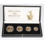 A Royal Mint 1988 Gold Britannia Proof four-coin set, comprising one ounce, half-ounce, quarter-
