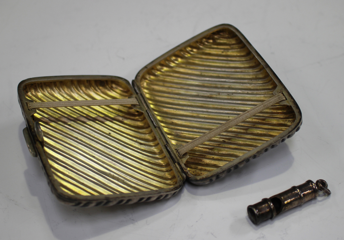A late Victorian silver rectangular cigarette case with slanting ribbed decoration, Birmingham 1894, - Image 3 of 3