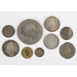 A small group of British coins, comprising a Henry VIII groat, a Charles II fourpence 1679, a