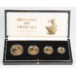 A Royal Mint 1987 Gold Britannia Proof four-coin set, comprising one ounce, half-ounce, quarter-