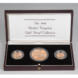 A Royal Mint 1984 Gold Proof Collection three-coin set, comprising five pounds coin, sovereign and