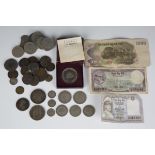 A group of British and foreign coins, including a George IV half-crown 1829, a few pre-decimal pre-
