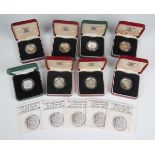 A group of six Royal Mint silver proof one pound coins 1983, cased, together with a piedfort one