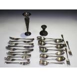 A small group of George V silver Hanoverian rat tail cutlery, comprising two tablespoons, three