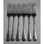 A set of six Victorian silver Old English pattern table forks, London 1883 by Francis Higgins III,
