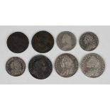 A George I shilling 1723 SSC and a group of George II issues, comprising two shillings, Lima 1745