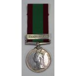 An Afghanistan Medal 1878-80 with bar 'Kandahar', with indistinct naming in engraved running
