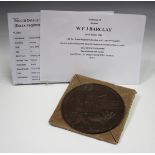 A First World War period bronze memorial plaque, detailed 'William Frederick John Barclay', with the