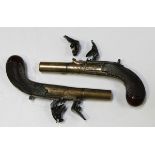A pair of early 19th century flintlock pistols by E.C.W. Day, Derby, with brass turn-off barrels,