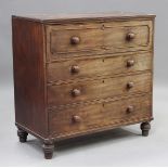 An early Victorian mahogany secrétaire chest of four oak-lined drawers, on turned feet, height