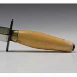 An unusual Tom Beasley style fighting knife, the blade etched to both sides and detailed 'Hand