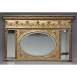 A modern Regency style gilt overmantel mirror, moulded with bellflower swags and anthemion sprays,