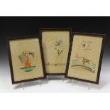 A group of three mid-19th century North American pinprick and watercolour pictures, titled 'What a