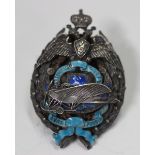 An Imperial Russian Air Fleet silver and enamel badge in two shades of blue enamel, made for the