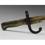 A French 1866 model chassepot bayonet, the recurved single-edged blade dated '1874', blade length