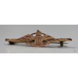 A gold sweetheart bar brooch, engraved 'Royal Flying Corps', detailed '9ct'.Buyer’s Premium 29.4% (
