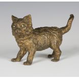 A late 19th century Austrian cold painted cast bronze novelty inkwell model of a standing cat, in