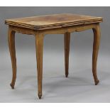 A small early 20th century French cherry drawleaf breakfast table, the parquetry top above