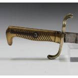 A Prussian 1871 model bayonet with straight single-edged blade, blade length 48.5cm, and nickel