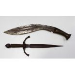 A 19th century steel parrying dagger with double-edged diamond-section blade, blade length 21.5cm,