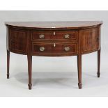 A late George III mahogany demi-lune side cabinet with chequer stringing, on square tapering legs,
