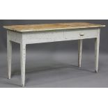 A 20th century painted pine serving table, the frieze fitted with a single drawer, height 86cm,
