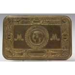 A First World War period Princess Mary Christmas 1914 brass gift tin, containing an opened pack of