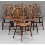 A set of six late 19th century ash and elm Windsor kitchen chairs, height 90cm, width 38cm.Buyer’s