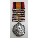 A Queen's South Africa Medal with five bars, 'Cape Colony', 'Tugela Heights', 'Orange Free