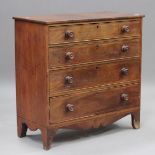 A George IV mahogany chest of four oak-lined drawers with boxwood stringing, height 98cm, width