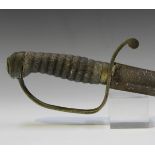 A 19th century English constabulary cutlass/shortsword, the curved single-edged blade with clipped-