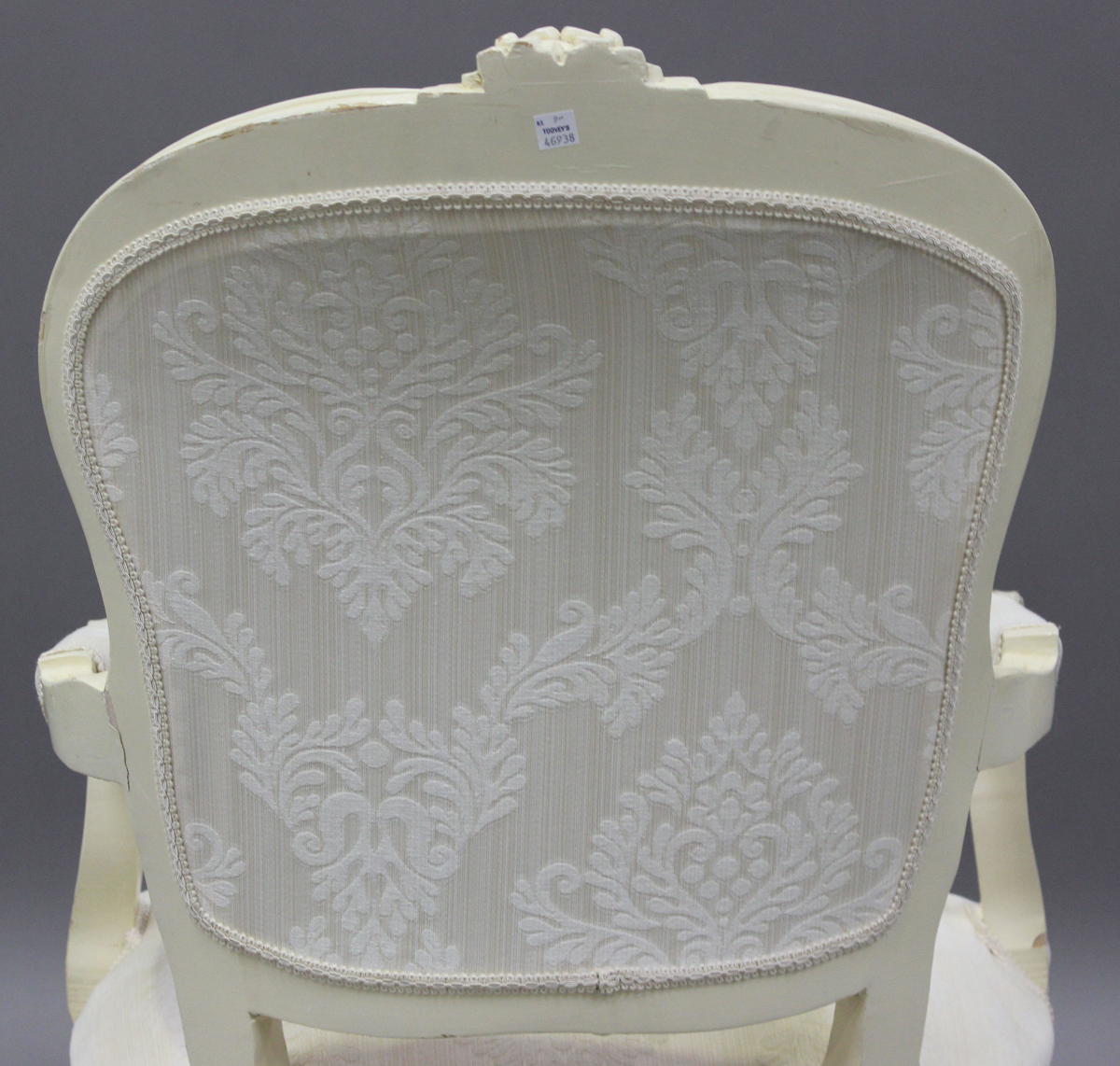 A pair of late 20th century French cream painted showframe fauteuil armchairs, height 91cm, width - Image 3 of 11