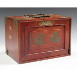 An early 20th century Chinese bone and bamboo mahjong set, within a brass mounted camphor case,