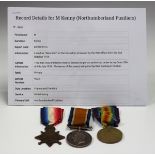 A 1914 Star to '9226 Pte M.Kenny. 1/North.D Fus.' and a 1914-18 British War Medal and 1914-19