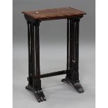 A Regency rosewood nest of three occasional tables with brass line inlaid borders, height 71.5cm,