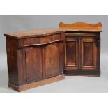 A Victorian mahogany chiffonier base, height 84cm, width 92cm, depth 42cm, together with another