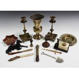 A group of mainly 19th century collectors' items, including a cast bronze miniature figure of a