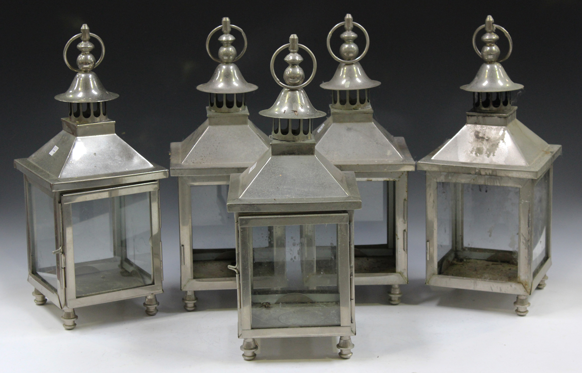 A set of five modern plated hanging garden lanterns, height 47cm.Buyer’s Premium 29.4% (including