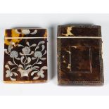 A mid-19th century tortoiseshell and silver piqué inlaid visiting card case, 10.5cm x 7.5cm,