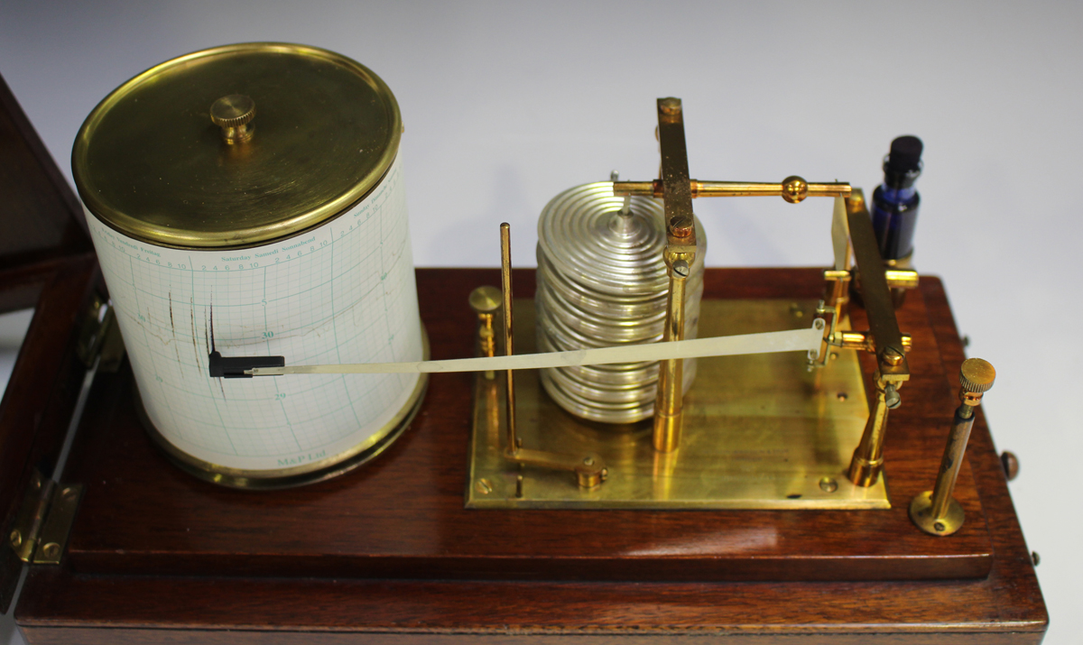 A mid-20th century mahogany cased barograph with lacquered brass mechanism and clockwork recording - Image 7 of 7