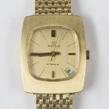 A Repco Automatic 18ct gold gentleman's bracelet wristwatch, the signed gilt dial with date aperture
