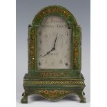 A 20th century chinoiserie cased mantel timepiece, the silvered breakarch dial inscribed 'Rd