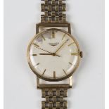 A Longines 9ct gold circular cased gentleman's wristwatch, circa 1961, the signed jewelled 19.45