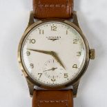 A Longines 9ct gold circular cased gentleman's wristwatch, circa 1959, the signed jewelled 12.68z