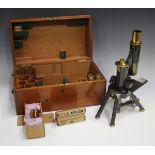 A late Victorian gilt lacquered and black enamelled brass monocular microscope, signed 'J. Swift &