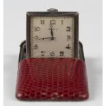 A Longines red snakeskin mounted silver cased purse watch, circa 1928, the signed jewelled 10.26