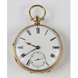 An 18ct gold key wind open-faced gentleman's pocket watch, the backplate detailed 'No 5975' with