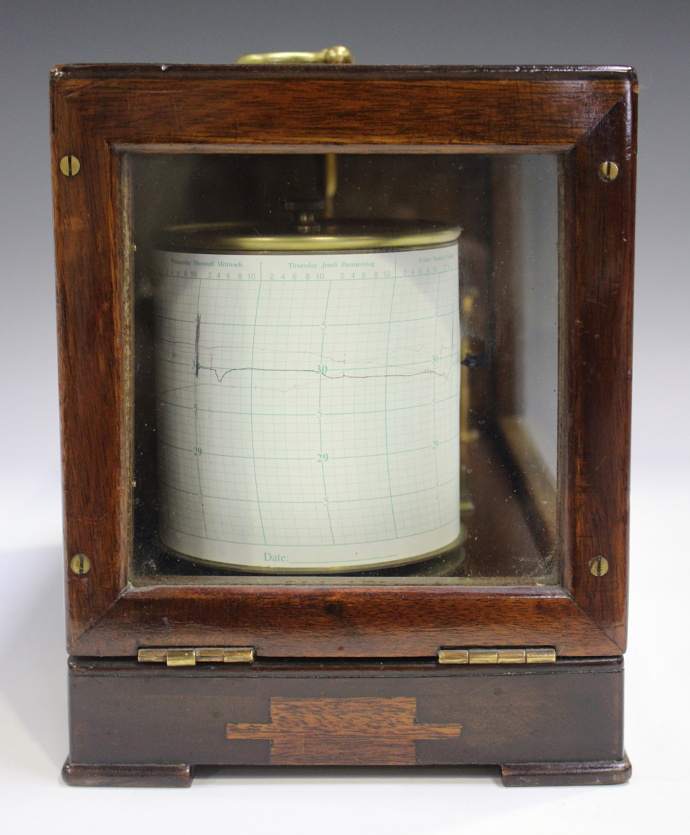 A mid-20th century mahogany cased barograph with lacquered brass mechanism and clockwork recording - Image 3 of 7